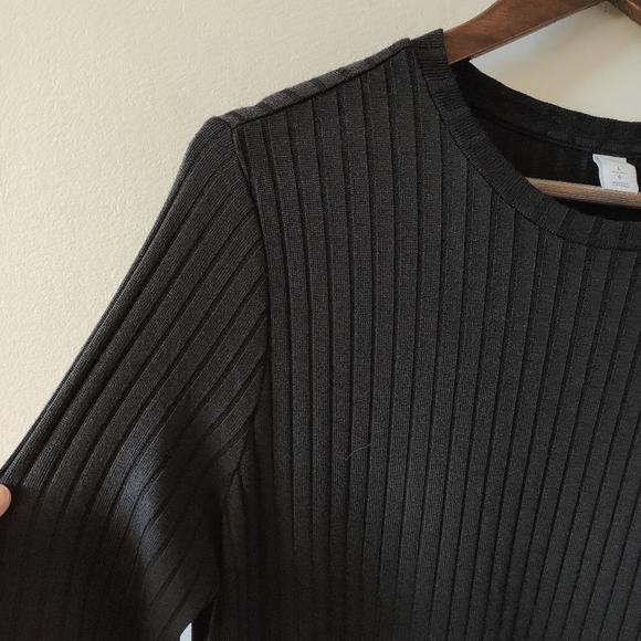 NWT Old Navy Black Long Sleeve Midi Dress Size Large Stretch Ribbed Knit Minimal - Picture 7 of 12